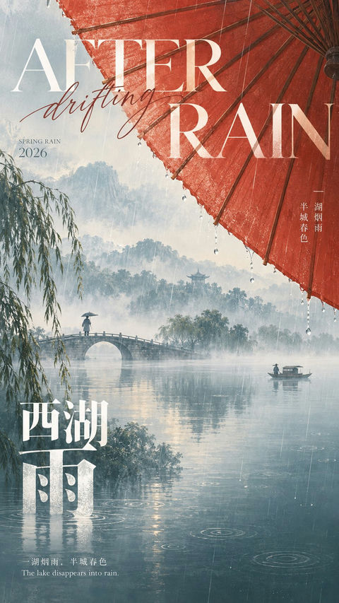 现代东方诗意画报设计提示词 - AI图片提示词示例