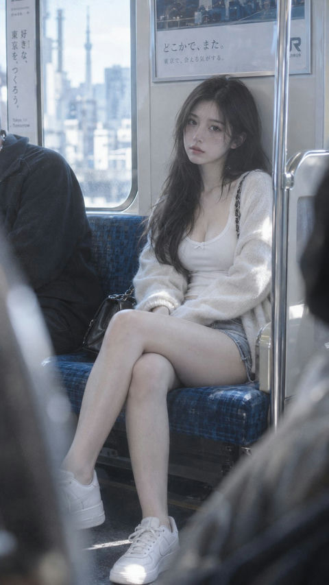 台湾风女性网红东京地铁写真 - AI图片提示词示例