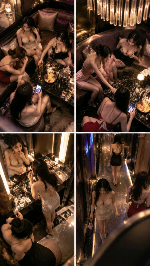 猫视角高端KTV俯拍美女真实质感 - AI图片提示词示例