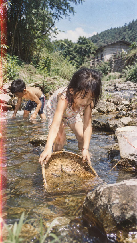 90年代中国家庭乡野童年生活135胶片 - AI图片提示词示例