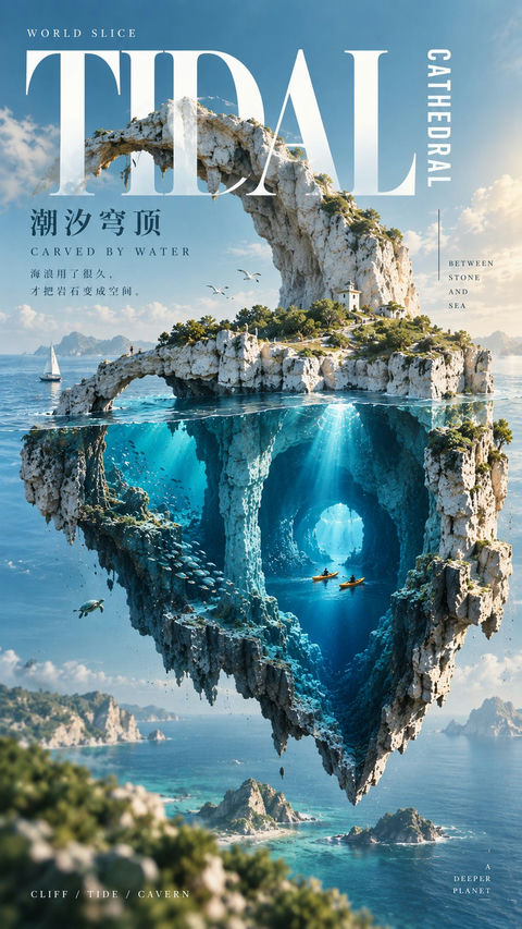 世界切片系列高端自然社论海报 - AI图片提示词示例