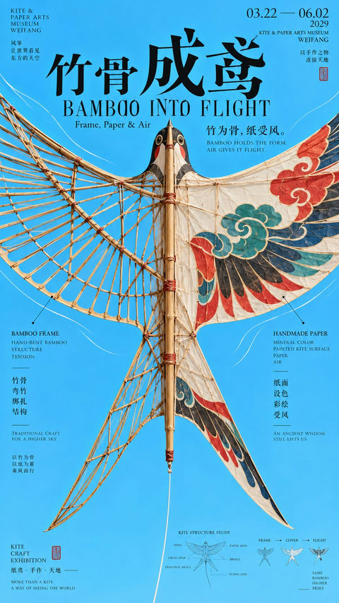 中轴夹景动势文化海报设计 - AI图片提示词示例