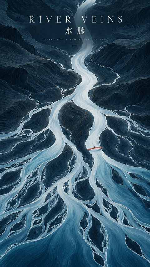 东方意境地形线构艺术海报 - AI图片提示词示例
