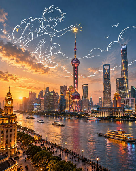 高品质超现实手绘涂鸦旅游艺术作品 - AI图片提示词示例