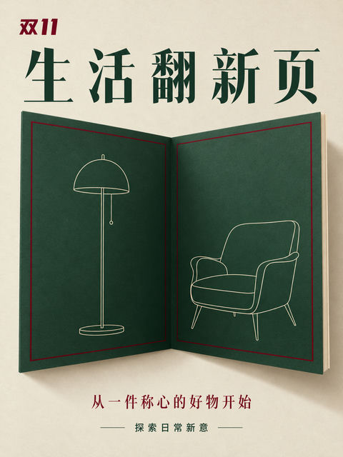 海派摩登折页双十一品牌活动海报设计 - AI图片提示词示例
