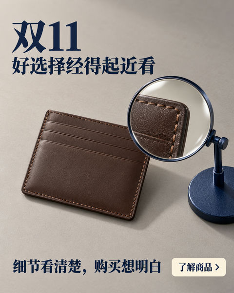 极致细节见真章：双11品质皮具海报 - AI图片提示词示例