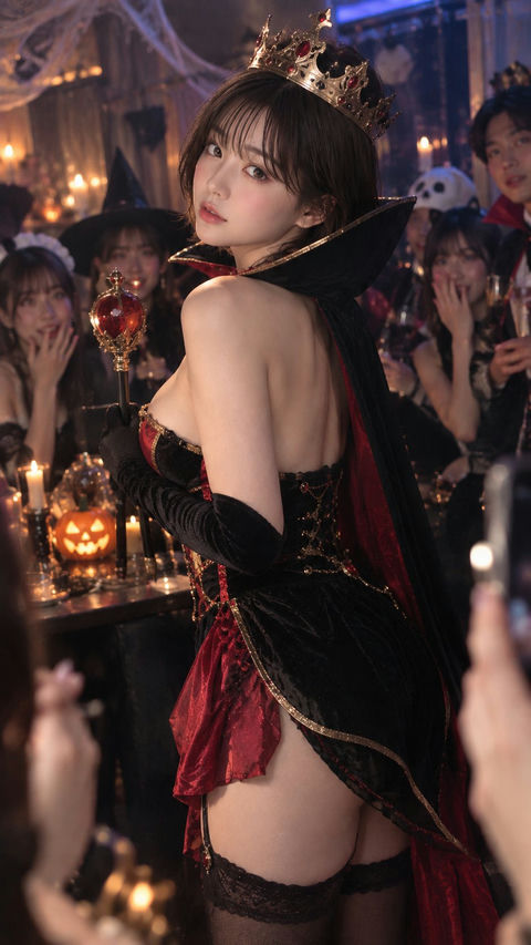 万圣节派对女王大人Cosplay引人注目 - AI图片提示词示例