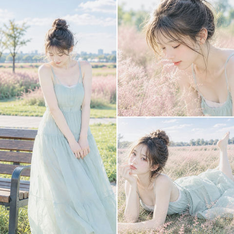 少女户外公园粉黛日系青春写真摄影 · 来源示例