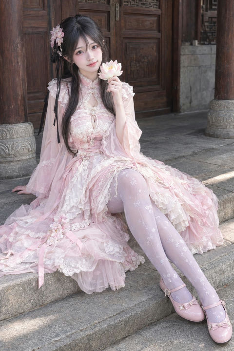 日系甜美少女古典Lolita古建筑写真 · 来源示例