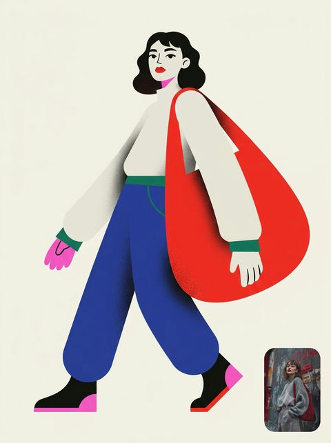 扁平几何插画风格人物海报 · 来源示例