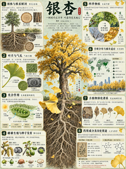 银杏生命史百科全书宋韵博物画卷 - AI图片提示词示例
