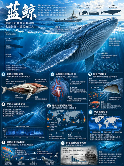 震撼深海巨兽蓝鲸生命尺度百科全书 - AI图片提示词示例