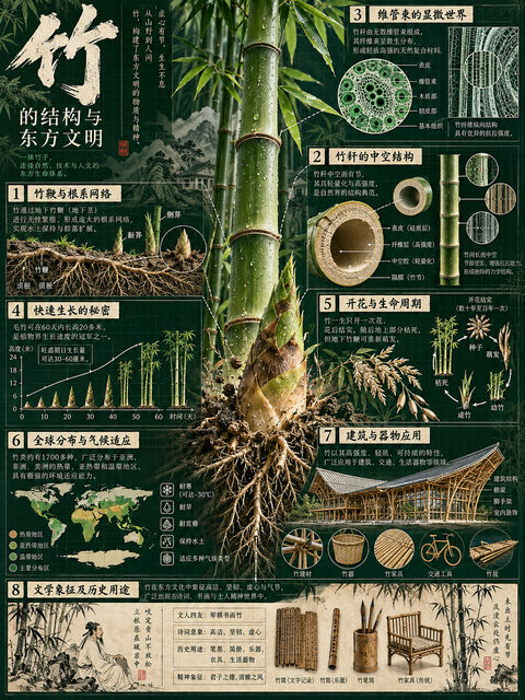 东方竹韵百科全书式工程图谱 - AI图片提示词示例