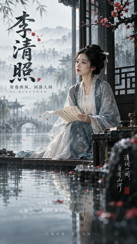千古第一才女：李清照宋韵电影感海报 - AI图片提示词示例