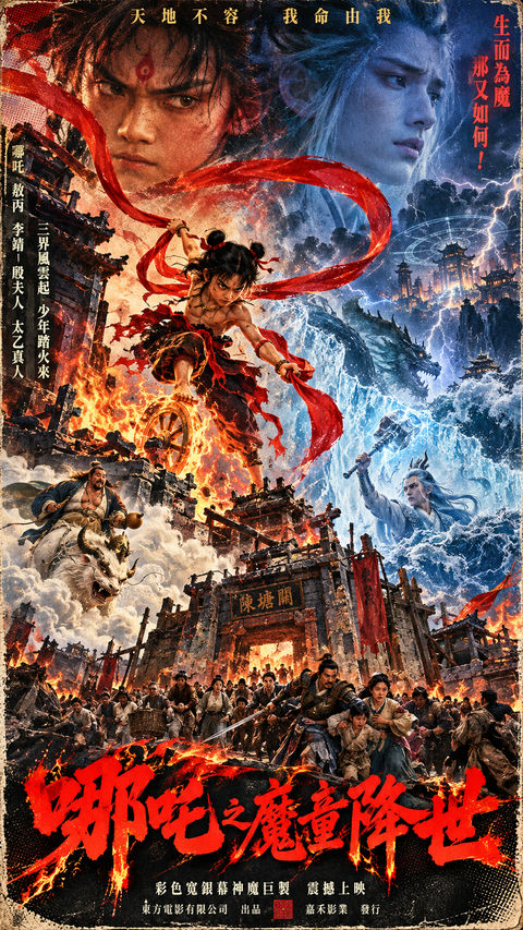 哪吒之魔童降世九十年代港片怀旧海报 - AI图片提示词示例