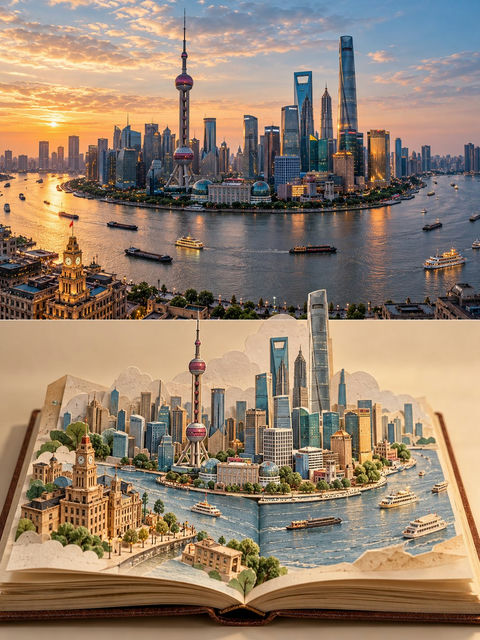 旅游记忆立体书海报摄影提示词 - AI图片提示词示例