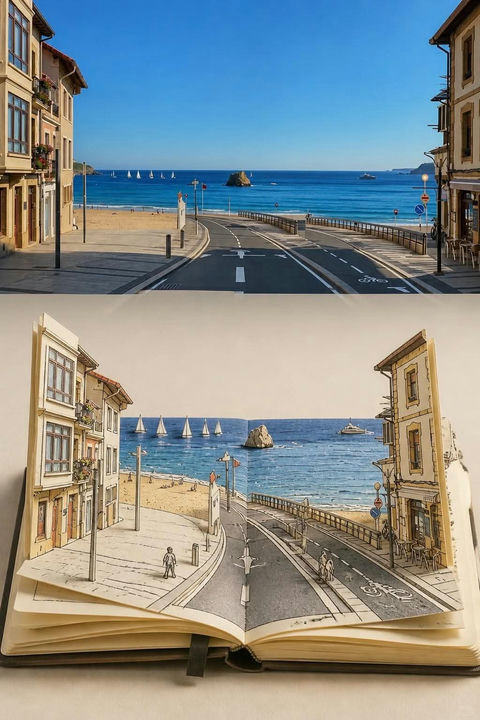 唯美海边公路立体弹出式写生本 · 来源示例