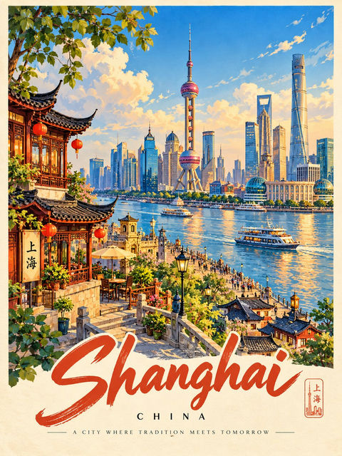 故事书风格复古旅游海报插画 - AI图片提示词示例