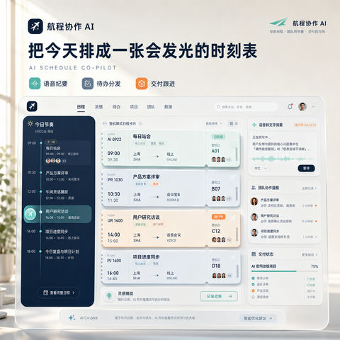 极简发光航班感AI日程协作看板 - AI图片提示词示例