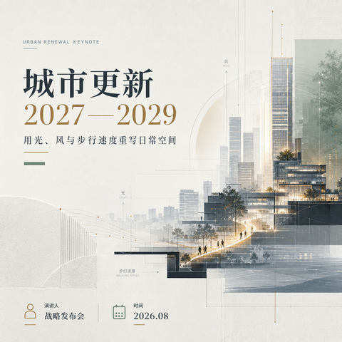 未来城市更新战略发布会视觉封面 - AI图片提示词示例