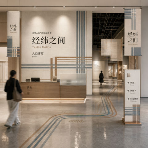 织机韵律：当代工艺美术馆入口导视系统设计 - AI图片提示词示例