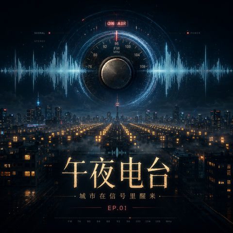 午夜电台重启：城市灯火跃动如音轨之美 - AI图片提示词示例