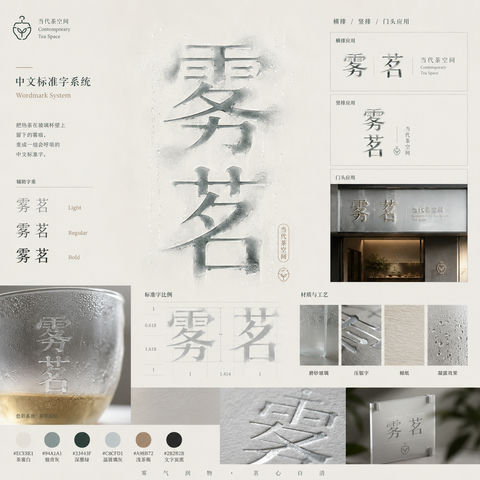 当代茶空间品牌提案：茶雾凝结而成的呼吸感标准字 - AI图片提示词示例