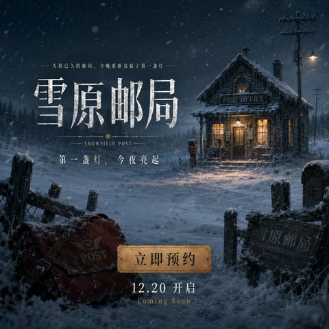 雪原尽头失联邮局亮起第一盏灯 - AI图片提示词示例
