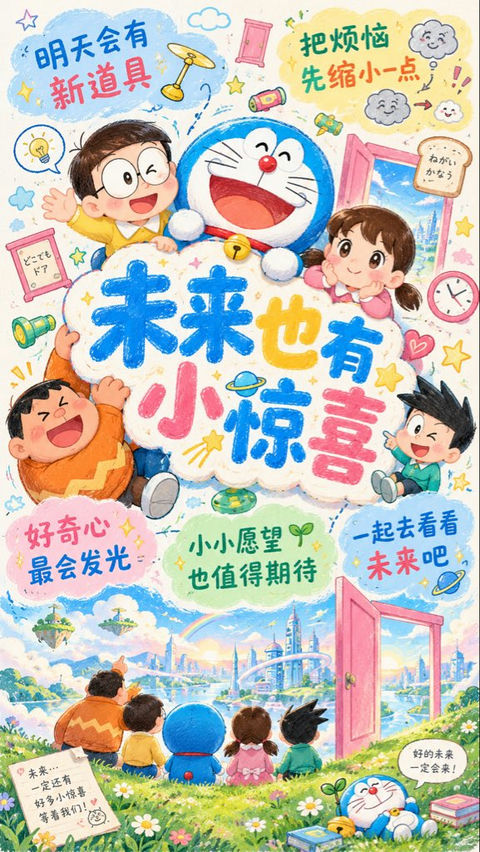 治愈系高级绘本感文字插画海报 - AI图片提示词示例