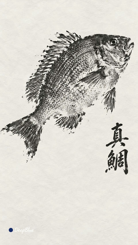 传统日本鱼拓海洋鱼类黑墨拓印