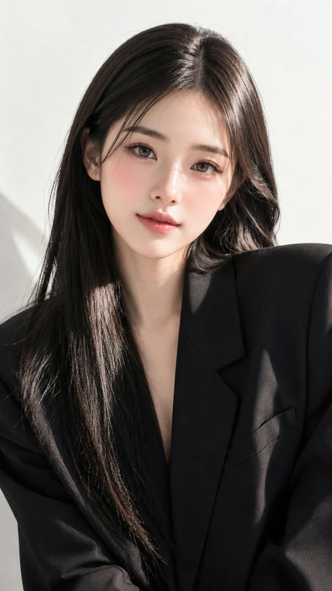 高级感黑色西装女性时尚人像 - AI图片提示词示例
