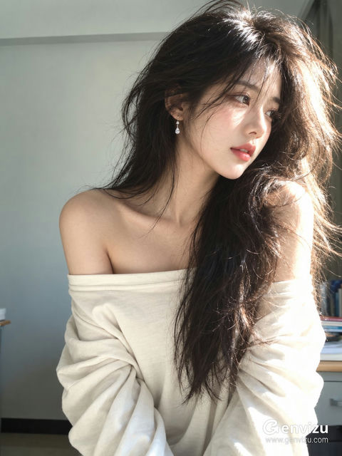 21岁韩国女性窗边自然光精致肖像 - AI图片提示词示例